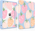 MEEgoodo Case for iPad 10.2 inchTablet Cases for iPad 9th Generation 2021/8th Gen 2020/7th Gen 2019 with Clear Acrylic Back Shell+Pencil Holder+Auto Wake/Sleep+Trifold StandCute Drawn Strawberries