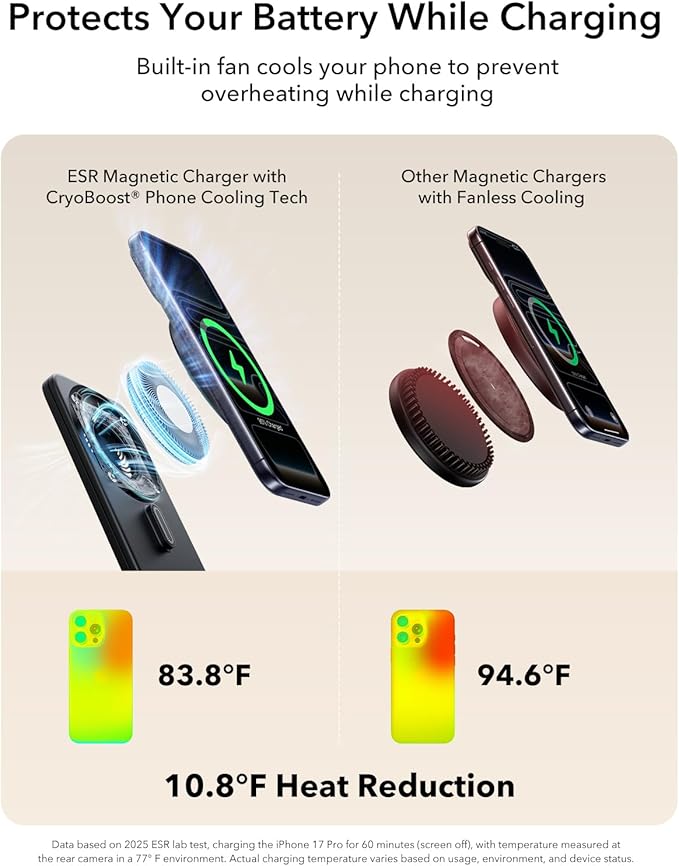 ESR 3 in 1 Charging Station for Apple Qi2.2 25W MagSafe Charger with CryoBoost Phone-Cooling Wireless Charging Station Foldable for iPhone 17/16 with iOS 26(50W Adapter) AirPods Apple WatchBlack