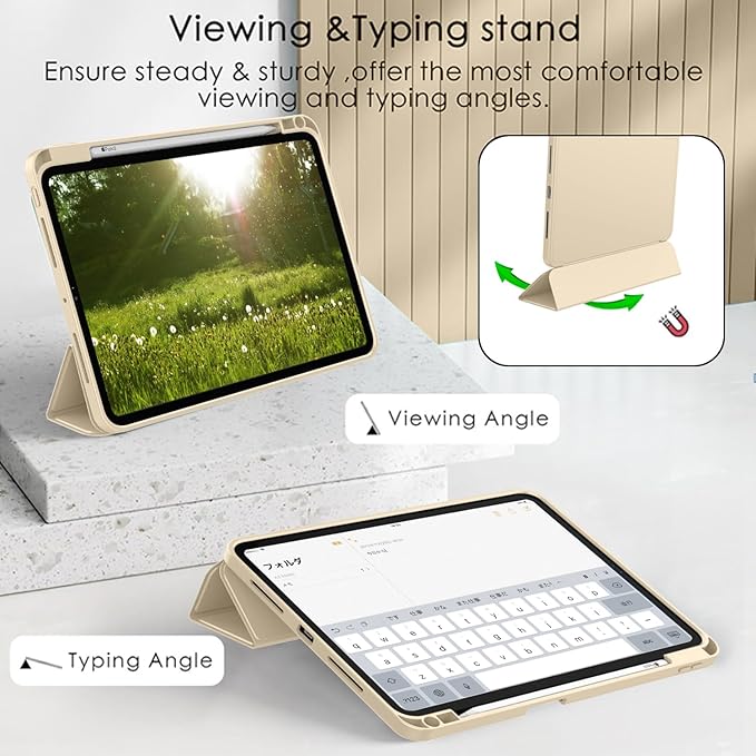 ZryXal iPad Pro 11 Inch Case (M5) 2025/ (M4) 2024 (Model: A2836/A2837/A3006) Trifold Stand Smart Cover with Pencil Holder and Soft TPU Back Auto Wake/Sleep (Champagne Gold)
