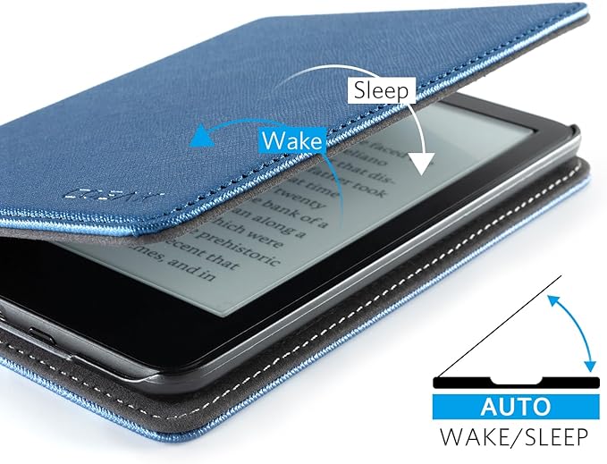 CoBak Case for 6 E-Reader - PU Leather Smart Cover with Auto Sleep/Wake &amp Hand Strap not Compatible with Kobo Clara Dark Blue