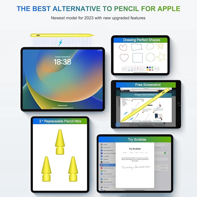 Pencil 2nd Generation Wireless Charging HATOKU Pencil for iPad with Tilt &amp Palm Rejection Magnetic Stylus Pen for ipad Air M3/3/4/5 iPad mini 5/6 ipad 6/7/8/9/10/11 Gen ipad Pro 11/12.9 (Yell