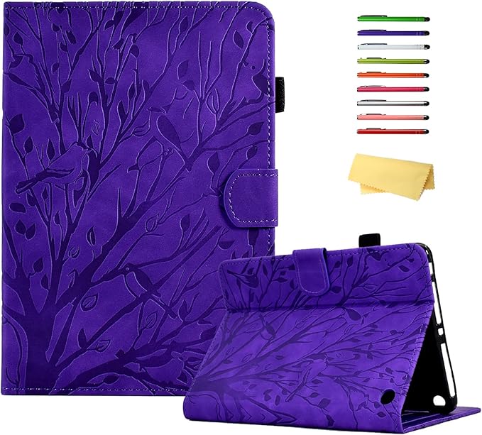 for Amazon Kindle Fire HD 8 &amp Fire HD 8 Plus Case (12th/10th Generation 2024/2022/2020) 8 UUcovers Embossed Magneic Smart Cover with Stand/Pencil Holder [Auto Sleep/Wake] Purple Lucky Tree