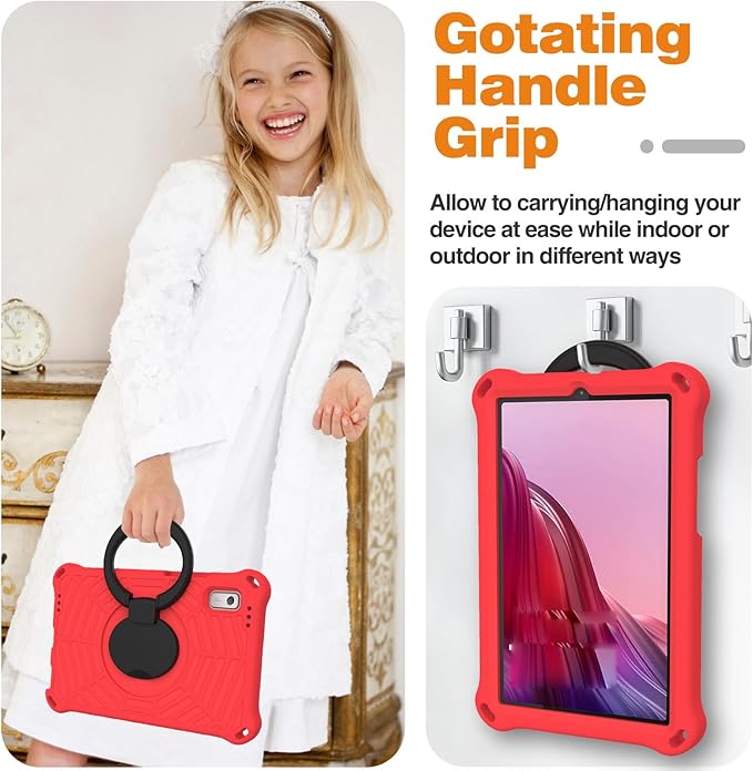 Compatible with Lenovo Tab M9 9.0 inch (TB-310FU) 2023 Case Tablet for Kids Light Weight EVA Rugged Shockproof Full Cover 360 Rotating Handle Stand Case (Red)