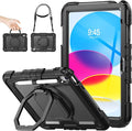 SEYMAC stock Shockproof Tablet Case for iPad (A16) 11th/10th Generation 11''/10.9'' Full-Body Drop Protection Case with Pencil Holder &amp [360 Ring Handle Stand] Screen Protector (Black)