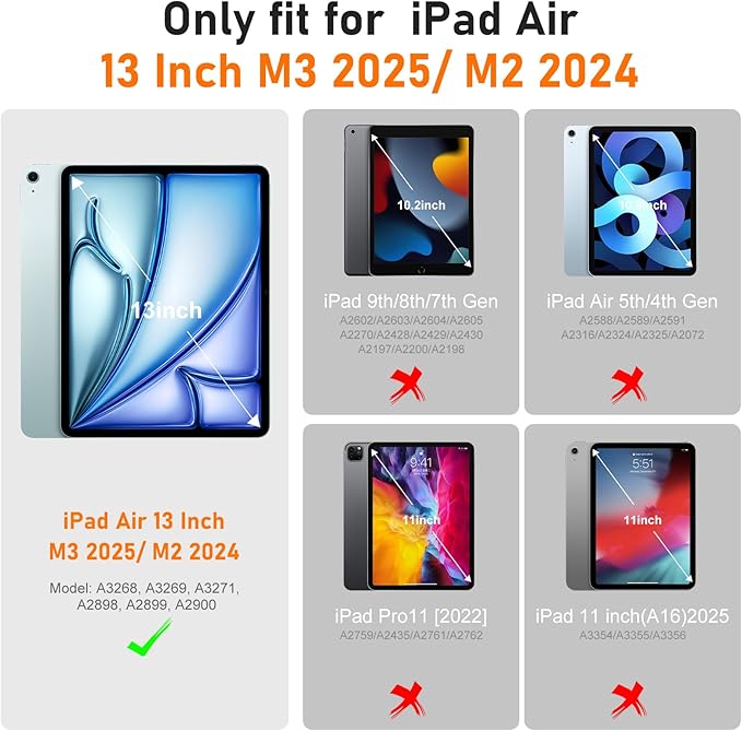 Case for iPad Air 13 Inch Case M4 2026/M3 2025/ M2 2024 Auorld for iPad Air 13 Inch Case M4 2026 Case with Screen Protector 360 Degree Rotating Stand Shoulder Strap Pencil Holder Navy Black