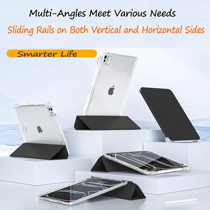Slim Case for iPad Pro 11 Inch 4th/3rd/2nd Generation (2022/2021/2020) Clear Case with Pencil Holder Slide to Separate Auto Sleep/Wake Detachable Trifold with Stand Leather Cute Cover (Black)