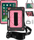 Jaorty for iPad air 2/iPad Pro 9.7 2016 case360 Rotable Handle Kickstand Layer Pencil Holder Shockproof with Strap Shoulder Case for iPad 6th/5th GenerationNew iPad 9.7 2017/2018Black+Rosered
