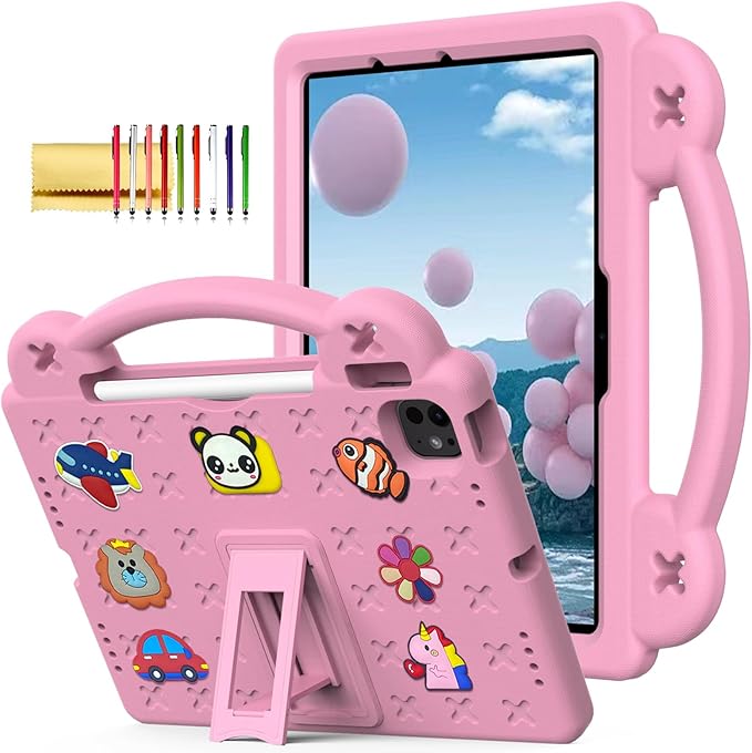Dteck for iPad Air 6th Gen 11 Inch Case 2024iPad Pro 11 Inch Case 2024 5th Gen(M4)Cartoon Panda Shockproof Rugged Lightweight Convertible Stand Kids Friendly Tablet Case with HandlesPink