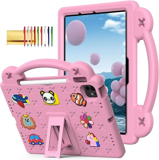 Dteck for iPad Air 6th Gen 11 Inch Case 2024iPad Pro 11 Inch Case 2024 5th Gen(M4)Cartoon Panda Shockproof Rugged Lightweight Convertible Stand Kids Friendly Tablet Case with HandlesPink