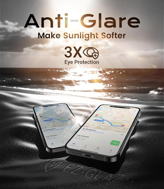 EZ-GLAZ-2 Pack Matte Screen Protectors for iPhone 14 Pro – Easy Installation Box ENE-Absorbing PET Film Anti-Glare Matte Finish Smooth Touch Enhanced Sunlight Readability