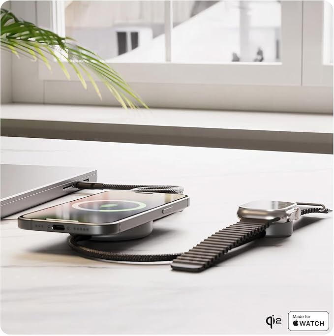 Zens Charging Cable Pro 2 – Qi2 Magnetic Wireless Phone Charger up to 15 W for iPhone 17/16/15/14/13/12 Apple Watch Fast Charge USB-C to USB-C Aluminium Housing 3.3 ft Cable