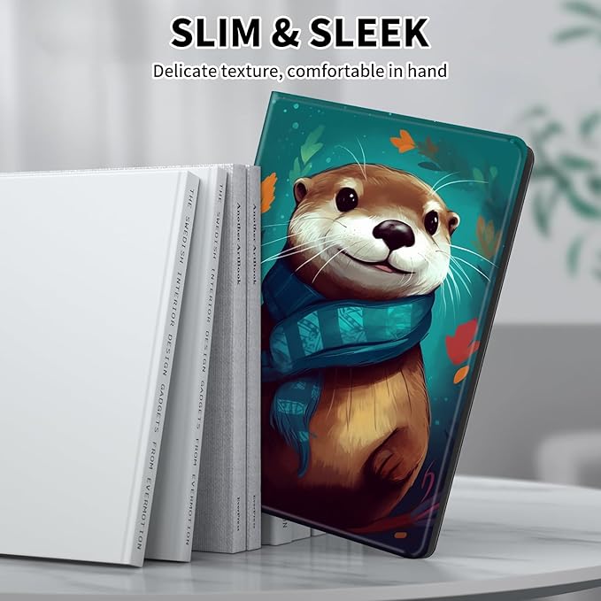 Case for All-New Amazon Kindle Fire HD 10 &amp 10 Plus Tablet (13th/11th Generation2023/2021 Release) 10.1 Leather Slim Adjustable Stand Smart Cover with Auto Wake/SleepCute Otter Green
