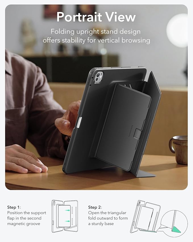 ESR for iPad Pro 11 Inch Case (M5/M4) 2025/2024 Vertical Stand Cover Multi Stand Angles Ultra-Stable Case with Pencil Holder Flip Series Black