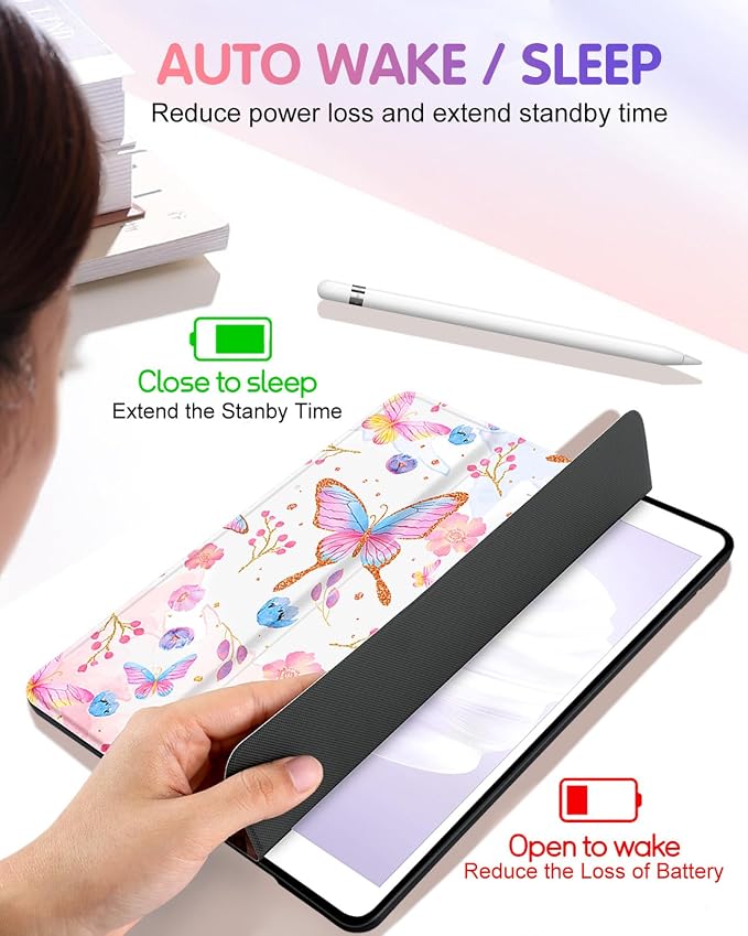 4-for iPad 9/8/7th-Pink Butterfly
