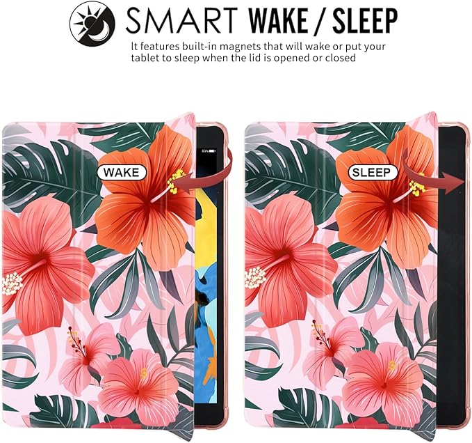 JOYLAND Pink Flower for iPad 10th Generation Case 10.9 inch/iPad (A16) 11th Generation 11 Inch 2025 with Pencil Holder-Trifold Stand Protective Cover with Soft TPU BackPink