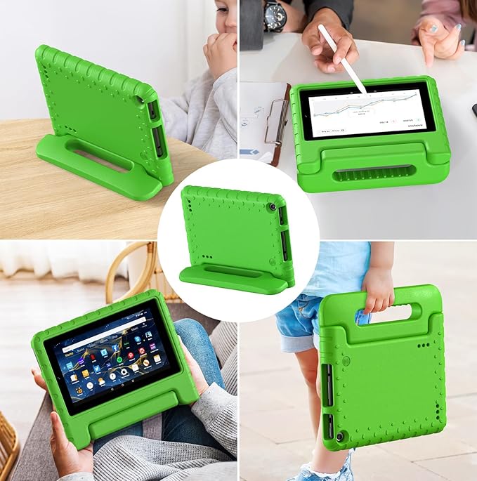 Kids Case for Fire 7 Inch Tablet 9th/7th/5th Generation Tablet (2019/2017/2015 Release) Kid-Proof &amp Shockproof Case Sturdy Soft Durable EVA Protective Cover with Convenient Handle Green