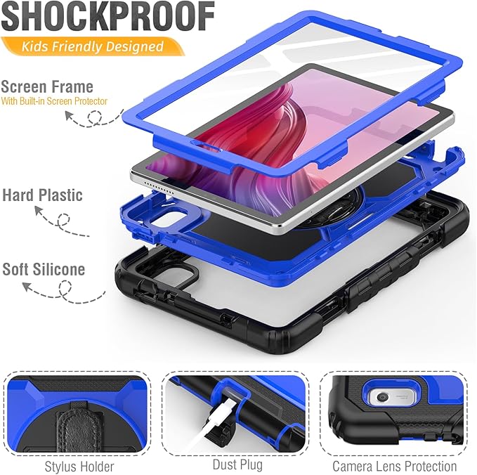 HXCASEAC Case for Lenovo Tab M9 2024/2023 (TB-310FU) with Screen Protector/Rotating Hand Strap/Sturdy Stand Protective Cover for Lenovo M9 Tablet Case 9 inch Blue