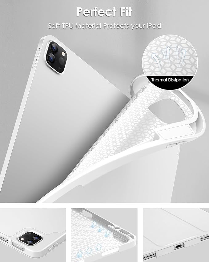 DTTO for iPad Air 13 Inch Case M4/M3/M2 2026/2025/2024 iPad Pro 12.9 Inch Case (6th/5th/4th/3rd Gen) Smart Slim Trifold Stand Soft Cover with Pencil Holder White