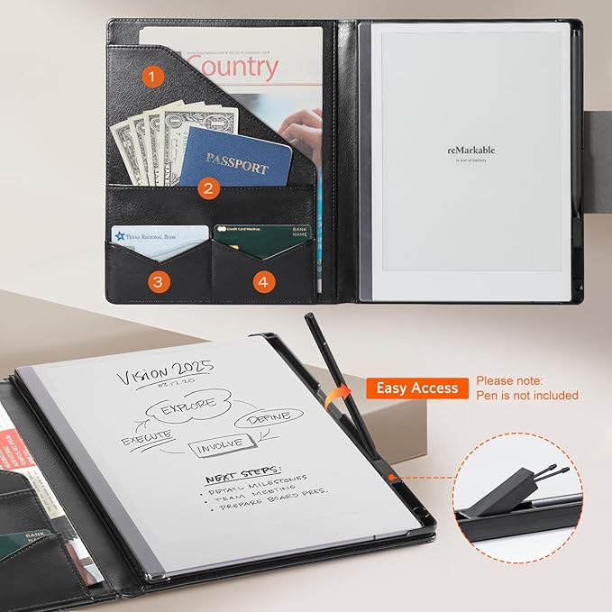 CoBak Premium PU Leather Case for 10.3 Remarkable 2 Tablet (2020) - Folder Design Slim Hard Shell with Pen HolderBlack Leather