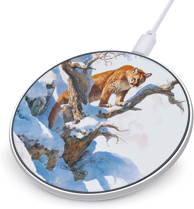 Mountains Snowy Lions Trees Branches Phone Charger Magnetic Charging Pad Anti-Slip with USB Cable