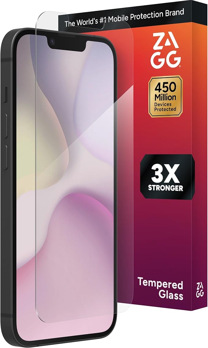 ZAGG Glass+ Screen Protector for iPhone 17e/ 16e/ 14/13/ 13 Pro - 3X Shatter Protection High Scratch Resistance Oil-Resistant Reinforced Edges InvisibleShield Easy Install