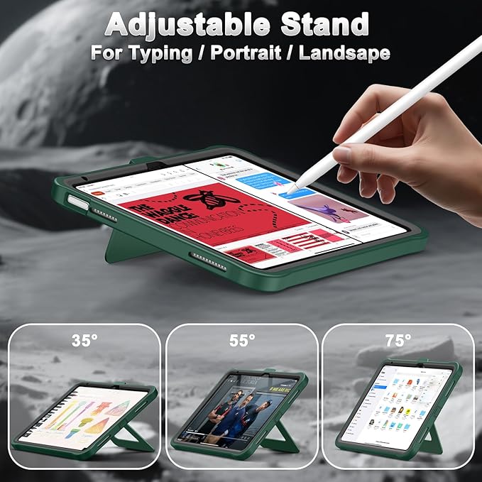 Soke Case for iPad (A16) 11th Generation 11-Inch 2025 /10th Generation 10.9-Inch 2022 with Screen Protector and Multi-Angle Kickstand Rugged Full Body Heavy Duty Protective Cover - Black Green