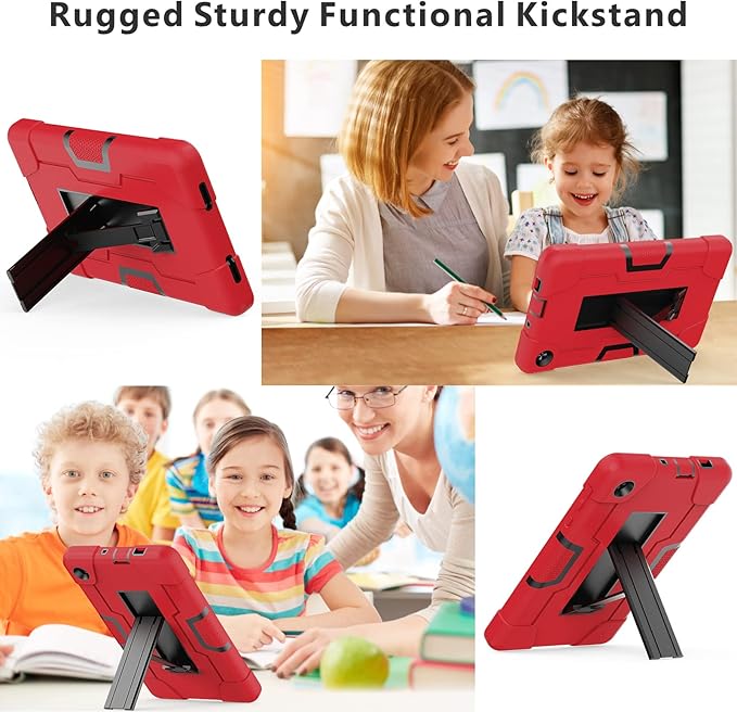 Case for for Alcatel Joy Tab 2 Tablet 8-inch 2020 Release (Model: 9032Z) - [Built-in Kickstand] Anti Slip Kids Friendly Shockproof Silicone Protective Cover (Red/Black)