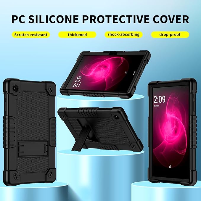 for Tmobile Revvl Tab 2 Tablet Case with 2 Pcs Screen ProtectorShockproof Kids Protective Case with Shoulder Strap Kickstand Cover for Tmobile Revvl Tab 2 Tablet 10.1 inch (Black)
