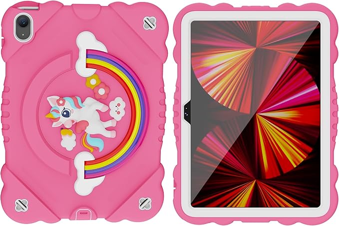XZC Case for iPad (A16) 11th Generation 11 Inch 2025/ iPad 10th Generation 10.9 Inch 2022 Unicorn Heavy Duty Shockproof Rugged Cover with Built-in Stand/Strap (Hot Pink)