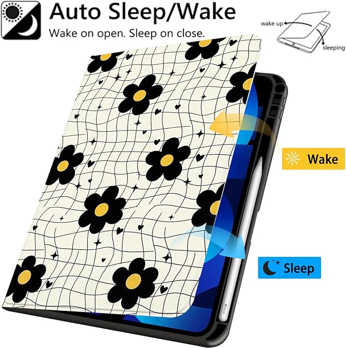 Cute Case for iPad Air 13 (M3) 2025/(M2) 2024/iPad Pro 12.9 2022/2021Abstract Line Flower Textured Folio Case with Pencil Holder Multi-Angle View Adjustable Stand Auto Wake/Sleep for Women