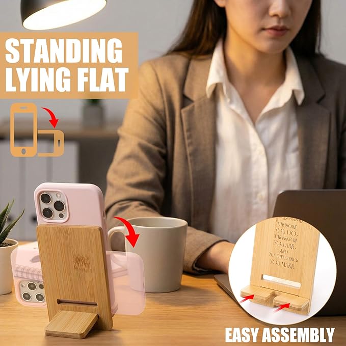 Novabright 36 Sets Employee Appreciation Gifts Bulk Bamboo Wooden Phone Stand for Desk with Greeting Cards Organza Bags Thank You Gifts for Coworkers Nurse Teacher Staff Office