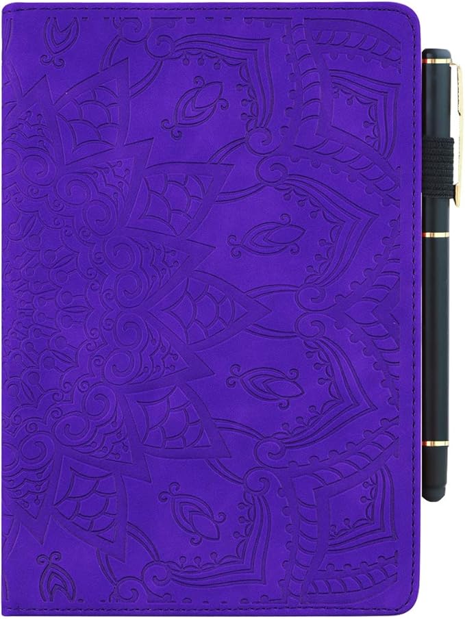 Fire HD 10 Case 9th/7th Generation (2019/2017) 10.1 with Pencil Holder Elastic Band Pocket Multi-Angle Stand Magnetic Folio Wallet PU Leather TPU Shockproof Cover Purple Paisley Flower