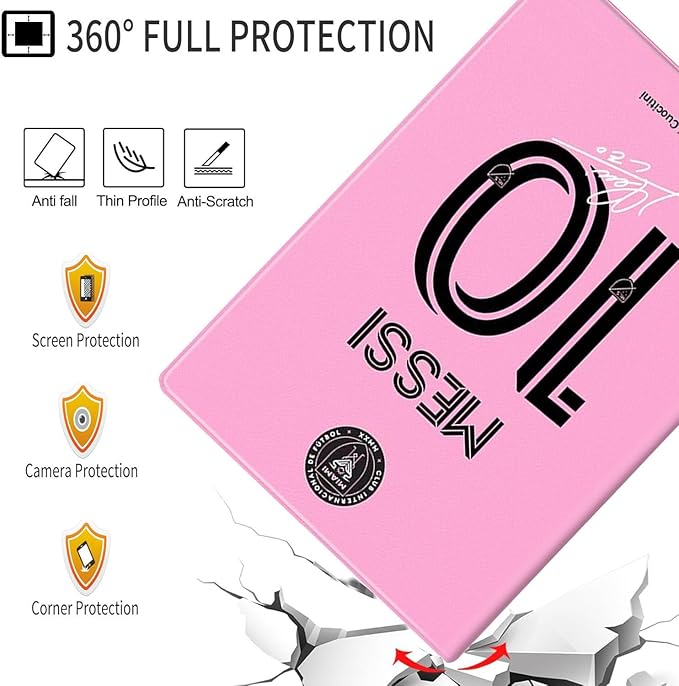 ZERMU Case for iPad (A16) 11th/10th Generation 11''/10.9''(2025/2022) Mess%i #10 Miam-i Soccer Shockproof Magnetic Cover [Auto Sleep/Wake] with Pencil Holder Multi-Angle Stand Touch ID Support