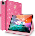 for iPad Pro 12.9 inch 6th/5th/4th/3rd Case (2022/2021/2020/2018) Girly Woman Cute Crown Elegant PU Leather Bling Diamond Smart Auto Wake/Sleep Stand Flip Cover for iPad Pro 12.9 (Hot Pink)