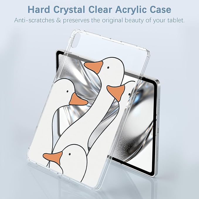 for 12.9 iPad Pro 6th/5th/4th/3rd Gen (2022/2021/2020/2018)Kawaii Duck Crystal Clear CaseSlim Lightweight Anti-Scratch Soft TPU Bumper Hard Acrylic Back Cover for Women