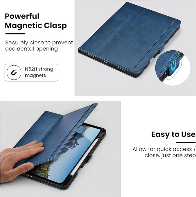 Case for iPad Air 11 Inch M4/M3/M2 (2026/2025/2024)iPad Air 5th/4th Generation 10.9'' Folio Cover with Pencil Holder PocketMagnetic ClosureMulti Angles StandAuto Sleep/WakeDark Blue