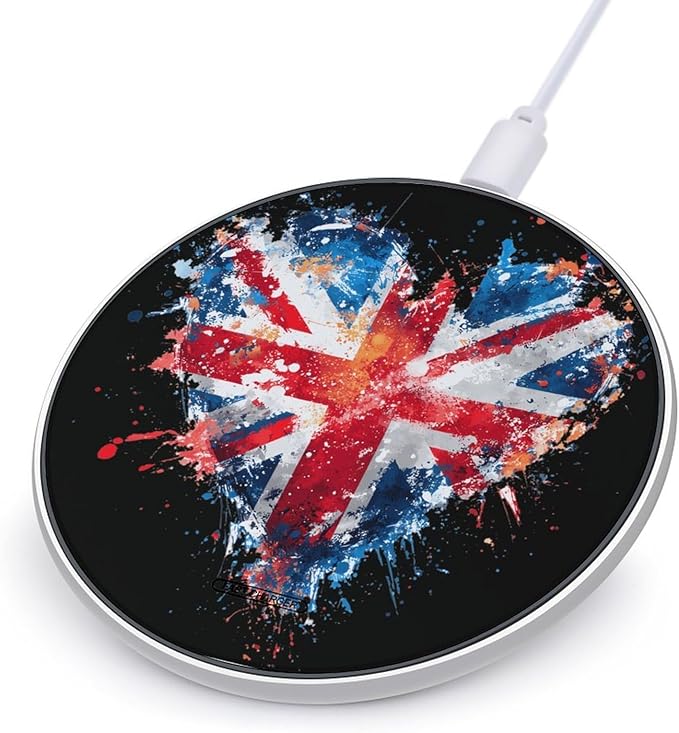 Heart United Kingdom Flag Splash Phone Charger Magnetic Charging Pad Anti-Slip with USB Cable