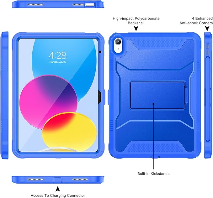 Soke Case for iPad (A16) 11th Generation 11-inch 2025 iPad 10th Generation 10.9-inch 2022 with Built-in Screen Protector and Kickstand Rugged Full Body Protective Cover - Abyss Blue