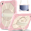 Case for Samsung Galaxy Tab A11+ 11 Inch 2025 (X230/X236B)/A9 Plus(X210/X216/X218) Heavy Duty Shockproof Rugged 360 Rotating Hand Strap Protective Case for Tab A11 Plus Rose Gold+Cream Stone