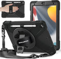 BRAECNstock Case for Apple iPad 9th/ 8th/ 7th Generation 10.2 2021/2020/2019 Shockproof Protective iPad 10.2 inch Case Kids with Screen Protector Pencil Holder Rotating Hand Strap &amp Stand Bla