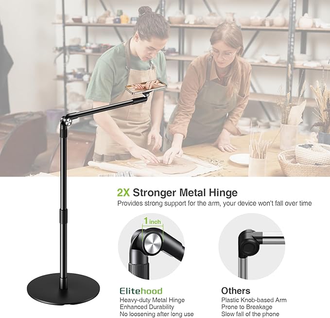 elitehood Magnetic Phone Stand for Overhead Recording 15 in Long Arm Magsafe iPhone Holder for Video Recording 360 Swivel Tilt Overhead Phone Mount for Filming Meeting Cooking Painting Crafting
