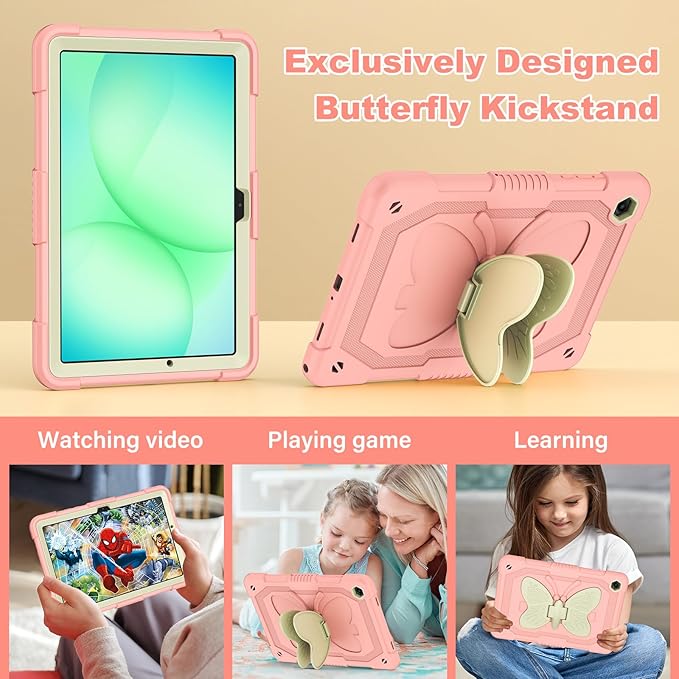 Cover for Samsung Galaxy Tab A11+ Plus/A9+ Plus Case with Screen Protector Galaxy Tab A11+/A9+ 11 inch 2025/2023 Released with Butterfly Stand Shoulder Strap Shockproof case for Kids Girl