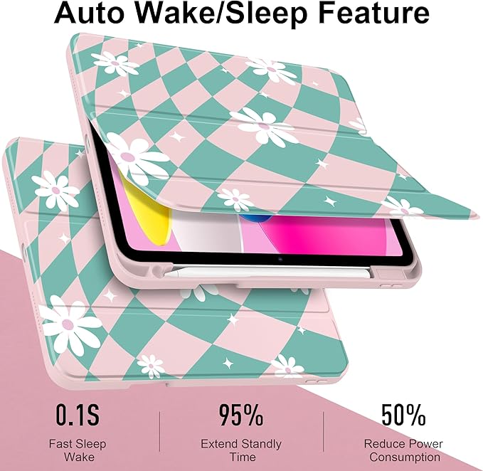 DONGKE Case for iPad (A16) 11th Generation 11 inch 2025 &amp iPad 10th Gen 10.9 inch 2022 [Built-in Pencil Holder] Clear Acrylic Back Trifold Stand Smart Cover Auto Sleep/Wake Checkered &amp Dais