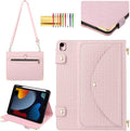 Handbag Case for iPad Air 3 2019/Pro 10.5 10.2 iPad 9th/8th/7th Generation Cover with Pencil Holder Techcircle Unique Pattern Folio Stand Functional Wallet Case with Shoulder Strap Baby Pink