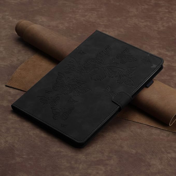 Case for Amazon Kindle Fire HD 8 &amp Fire HD 8 Plus (12th/10th Gen 2024/2022/2020) 8 with Stand/Pencil Holder [Auto Sleep/Wake] UUcovers Embossed Magneic Smart Folio Cover Black Butterfly