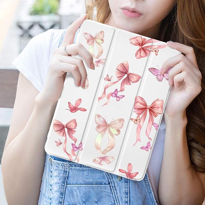 JOYLAND Butterfly Case for iPad 10th Generation Case 10.9 inch/iPad (A16) 11th Generation 11 Inch 2025 with Pencil Holder-Trifold Stand Protective Cover with Soft TPU BackWhite