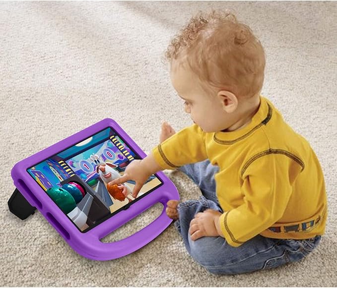 Kids Case for Amazon Fire HD 8/8 Plus (12th/10th Gen 2024/2022/2020) Techcircle Child Proof EVA Foam Shockproof Handle Stand Carrying Case Cover Purple
