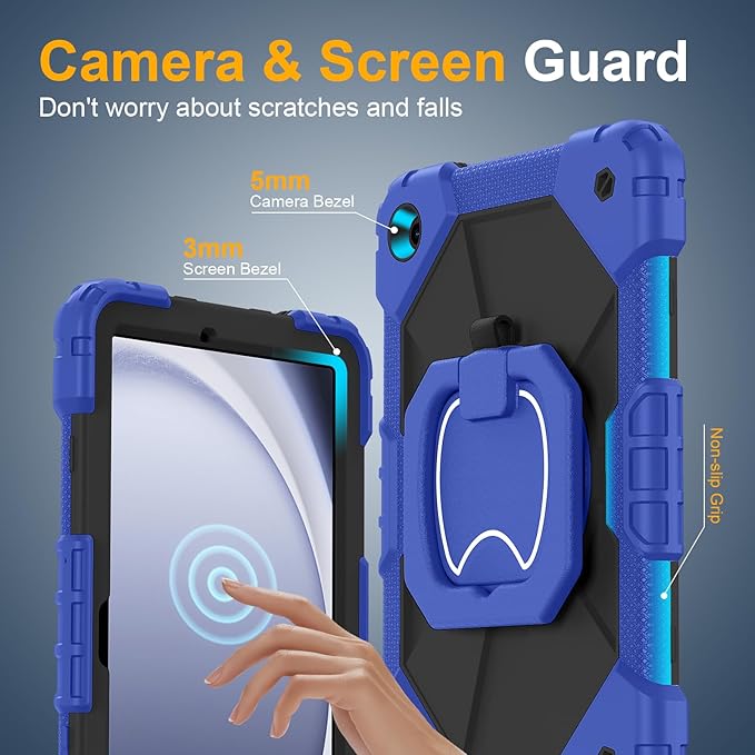 Case for Samsung Galaxy Tab A9 Plus 11 Inch 2023 Ubearkk Rugged Case for Samsung Galaxy A9+ Tablet SM-X210/X216/X218 with Screen Protector 360 Rotating Stand Shoulder Strap Pen Holder Navy Black
