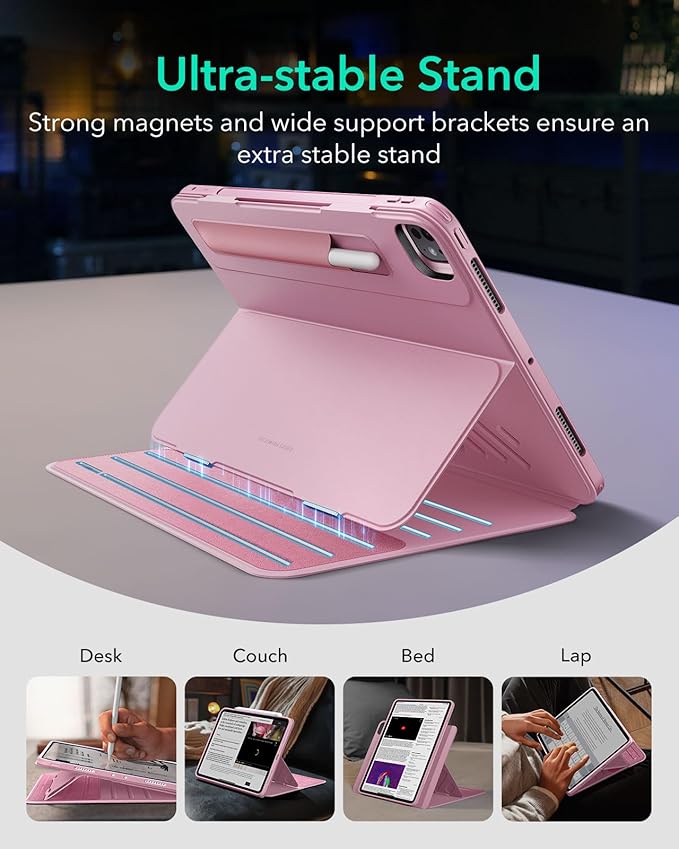 ESR for iPad Pro 13 Inch Case (M5/M4) 2025/2024 Rotating Case with Removable Magnetic Cover Adjustable Portrait/Landscape Stand 9 Standing Angles Shift Series Pink