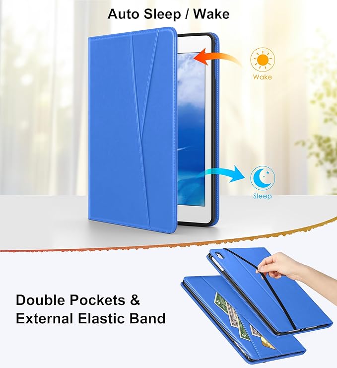 DTTO for iPad 6th / 5th Generation 9.7 Inch (2018/2017) iPad Air 2 / Air 1 Case 360 Degree Rotating Premium Leather Folio Stand Cover with Pencil Holder Royal Blue